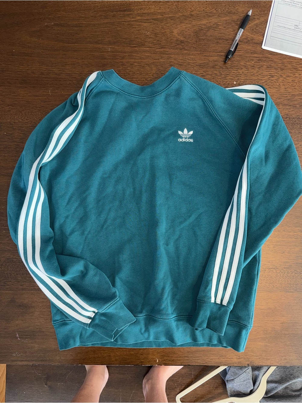 adidas Teal Crewneck Sweatshirt with White Stripes
